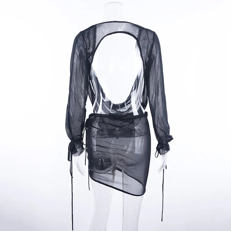 Mini robe décolleté plongeant plissé S M L XL manches longues transparente clubbing soirée Malaga - GUAPPAA