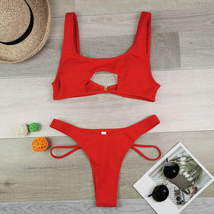 Maillot de bain deux pièces taille haute string tanga décolleté inversé Daytona - GUAPPAA