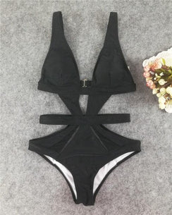 S-XL Meia maillot de bain trikini une pièce avec transparence chic noir - GUAPPAA