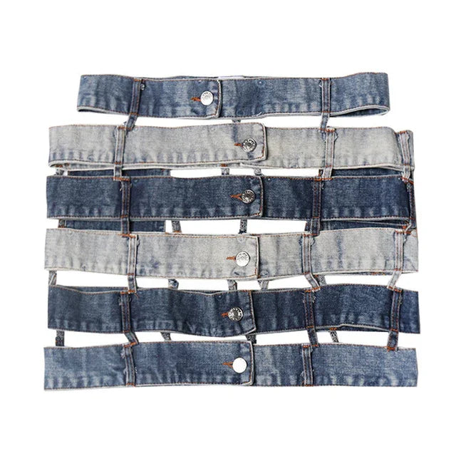 S-L Nova Jupe en jean's taille haute ouverte tendance mode - GUAPPAA