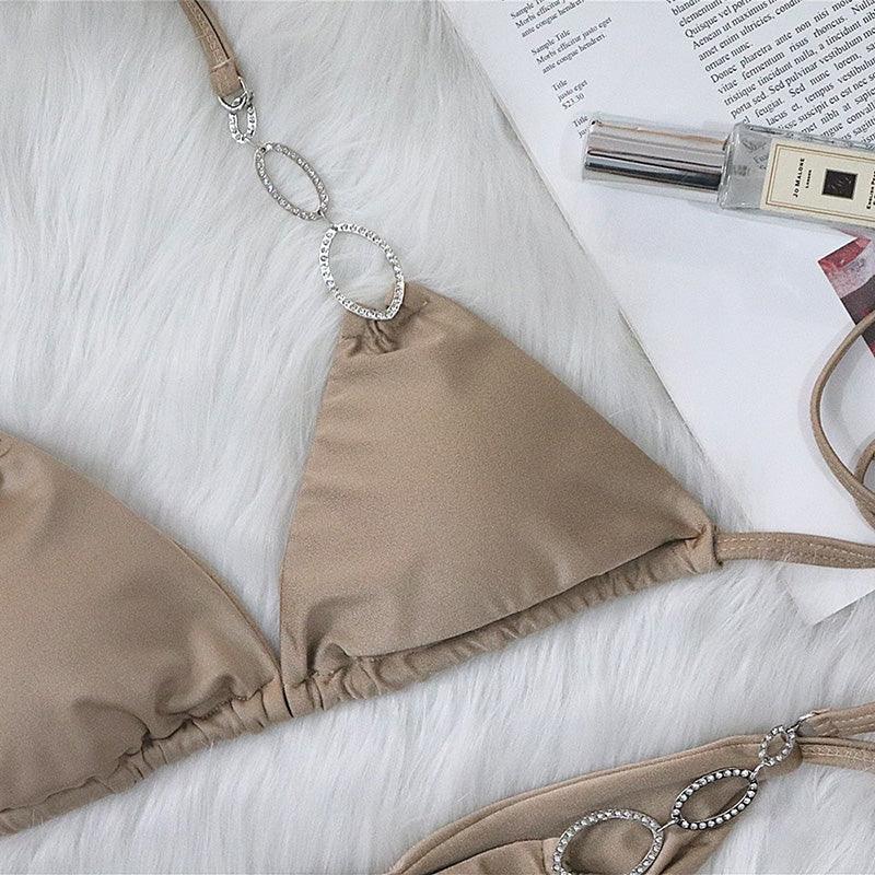 Maillot de bain string tanga ficelle deux pièces push-up à strass Le Majestic - GUAPPAA