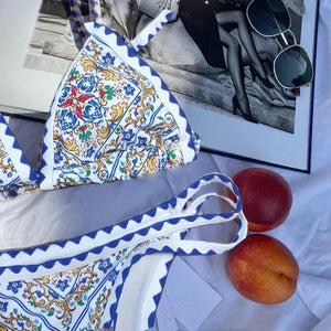 Tangerine Maillot de bain femme échancré tanga deux pièces push-up imprimé rétro - GUAPPAA