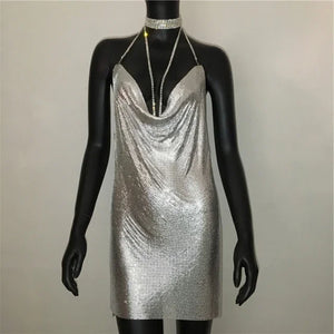 Mini robe à paillettes fendue brillante métallique dorée argentée Nightlook - GUAPPAA