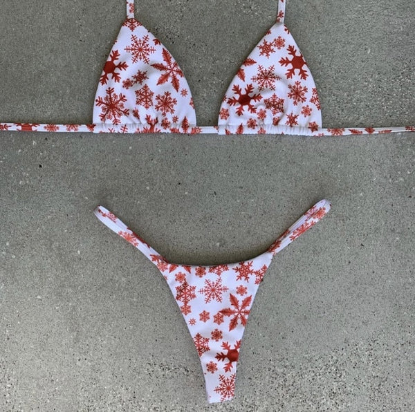 S M L Micro mini bikini string ficelle imprimé Noël Red Snow