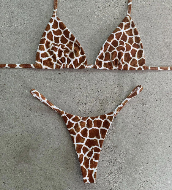 S-L Micro maillot de bain deux pièces string ficelle Girafe