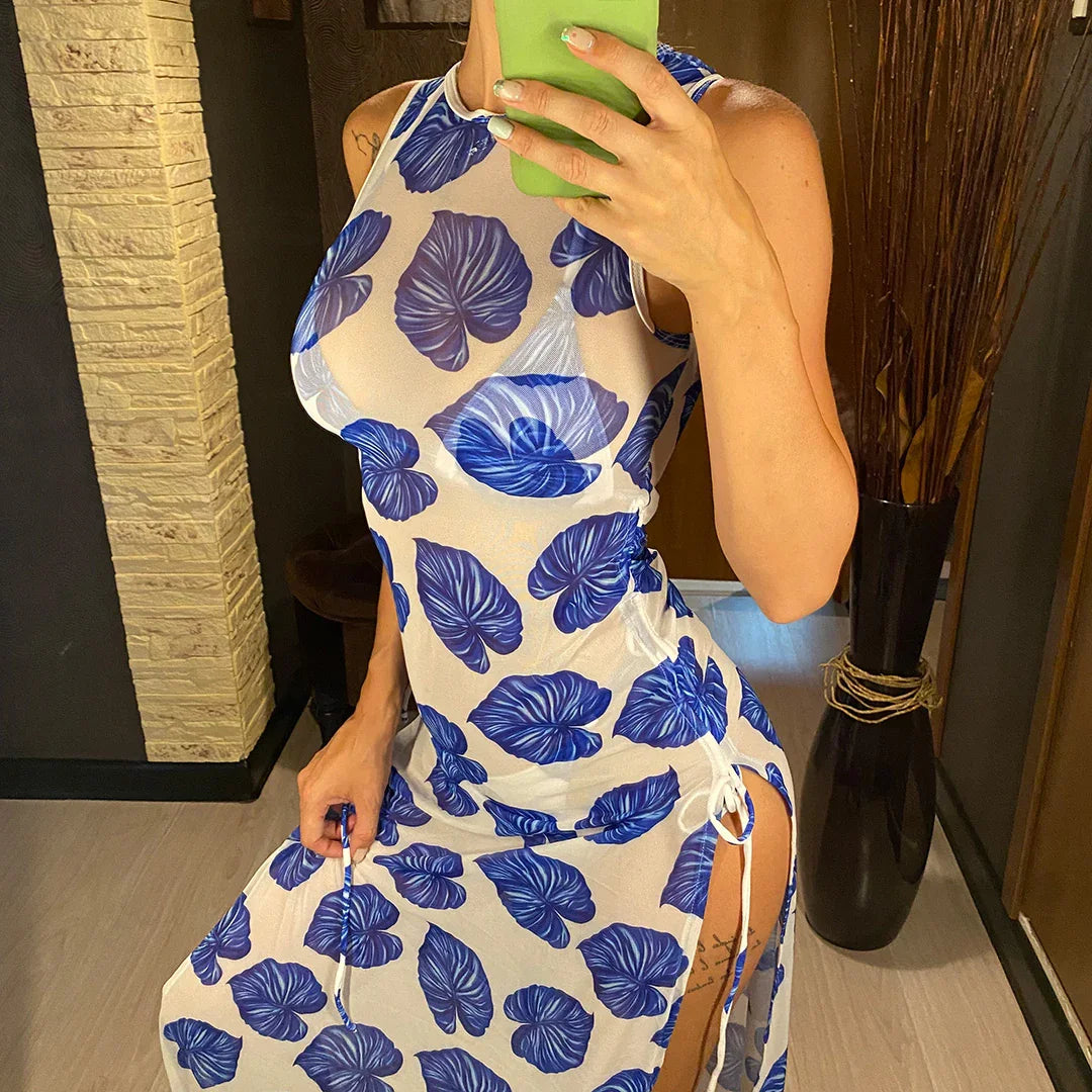 Maillot de bain string ficelle trois pièces avec robe de plage transparente Transparencia - GUAPPAA