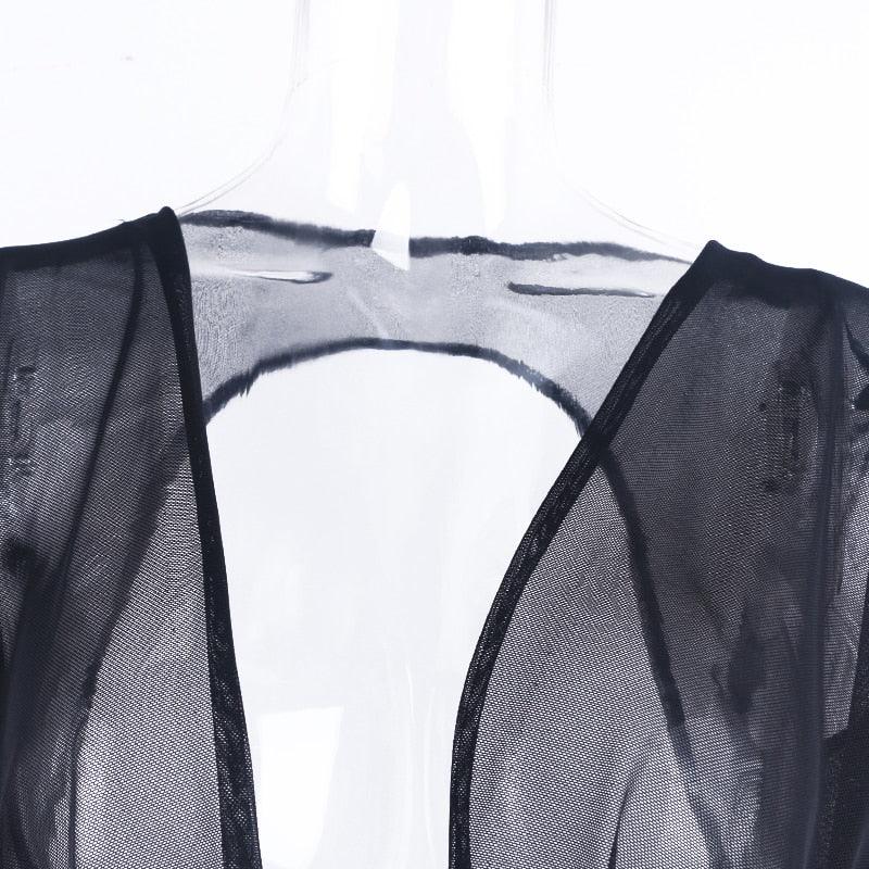 Mini robe décolleté plongeant plissé S M L XL manches longues transparente clubbing soirée Malaga - GUAPPAA