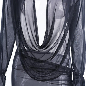 Mini robe décolleté plongeant plissé S M L XL manches longues transparente clubbing soirée Malaga - GUAPPAA