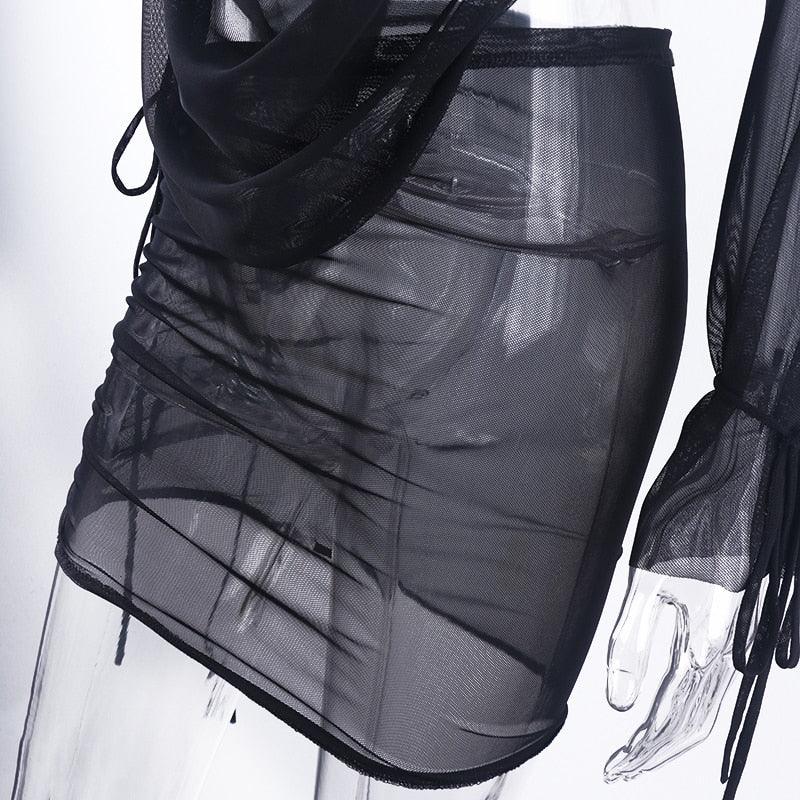 Mini robe décolleté plongeant plissé S M L XL manches longues transparente clubbing soirée Malaga - GUAPPAA