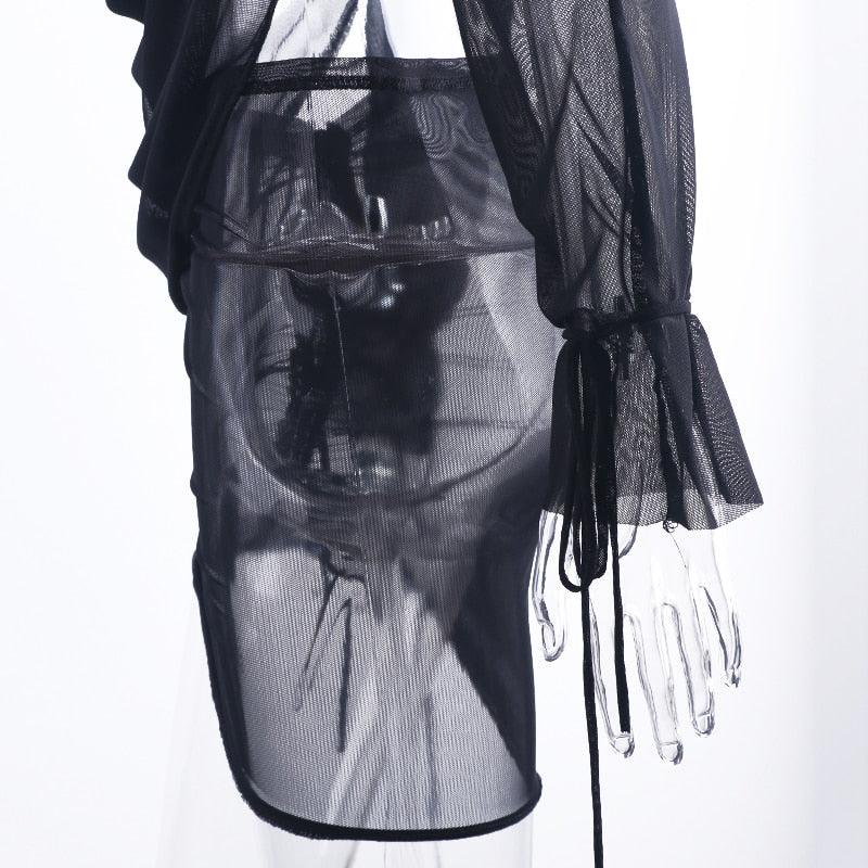 Mini robe décolleté plongeant plissé S M L XL manches longues transparente clubbing soirée Malaga - GUAPPAA
