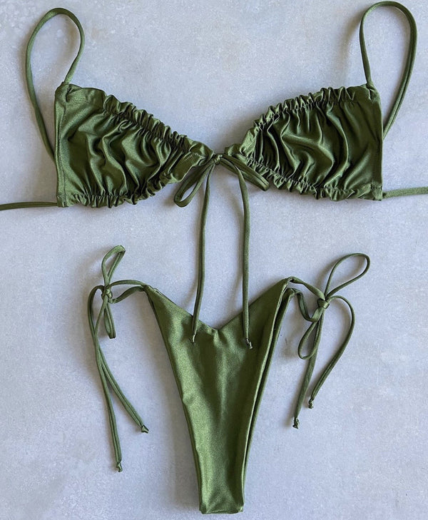 S-L Bikini string ficelle taille haute deux pièces vert kaki série Tarifa Sunrise