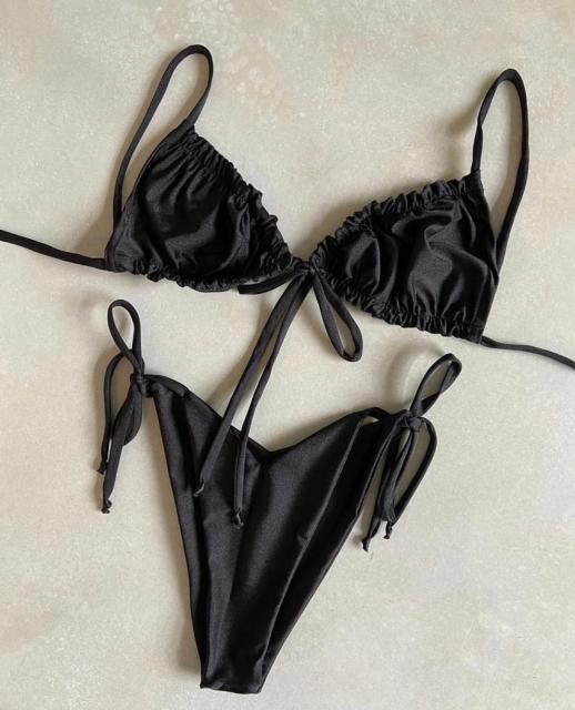 S-L Bikini string ficelle noir taille haute deux pièces série Tarifa Sunrise