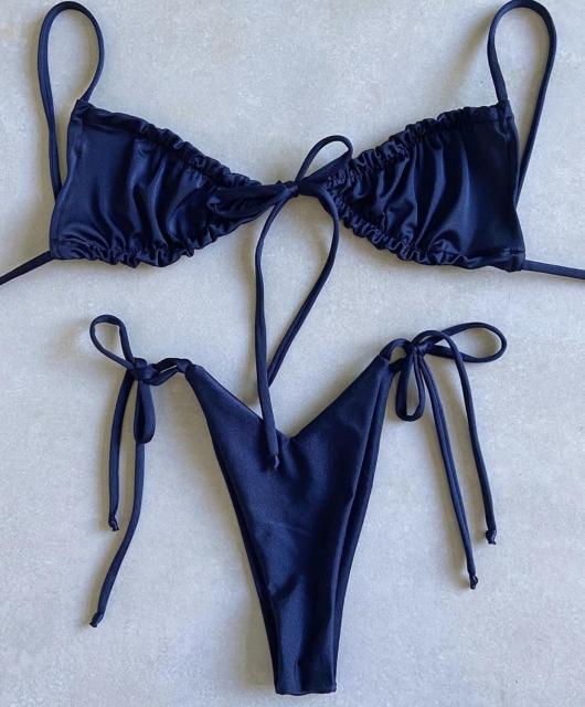 S-L Bikini string ficelle taille haute deux pièces bleu marine série Tarifa Sunrise