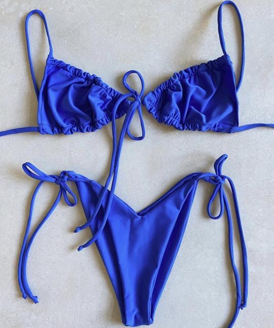 S-L Bikini string ficelle taille haute bleu royal deux pièces série Tarifa Sunrise