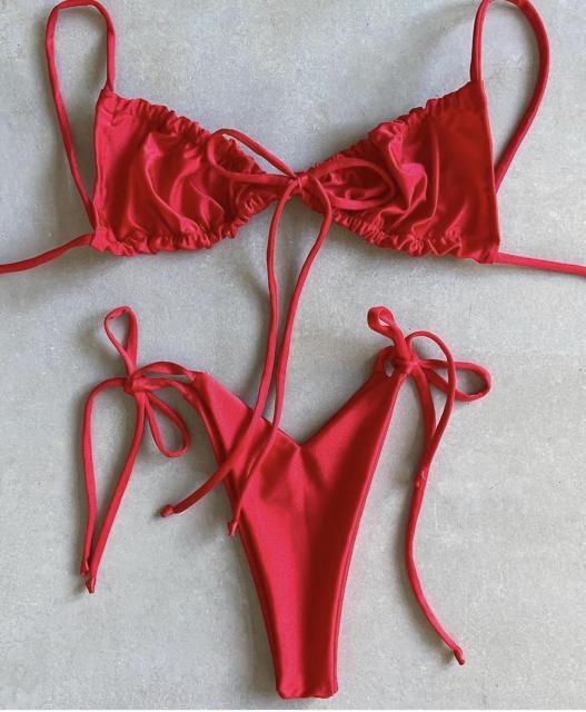 S-L Bikini string ficelle taille haute rouge deux pièces série Tarifa Sunrise