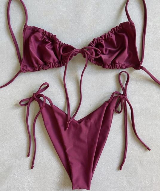 S-L Bikini string ficelle taille haute deux pièces rouge Bordeaux série Tarifa Sunrise