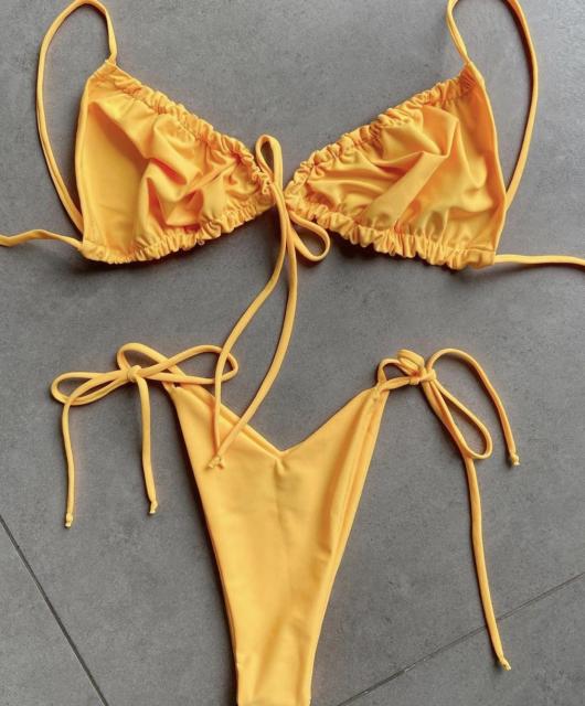 S-L Bikini string ficelle taille haute deux pièces jaune série Tarifa Sunrise