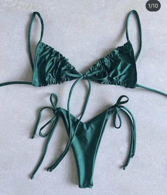 S-L Bikini string ficelle taille haute deux pièces vert série Tarifa Sunrise