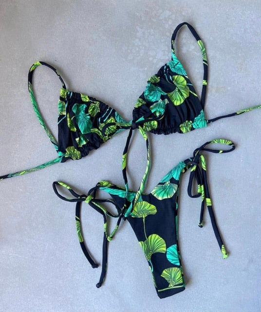 S-L Bikini string ficelle taille haute deux pièces noir série Tarifa Sunrise