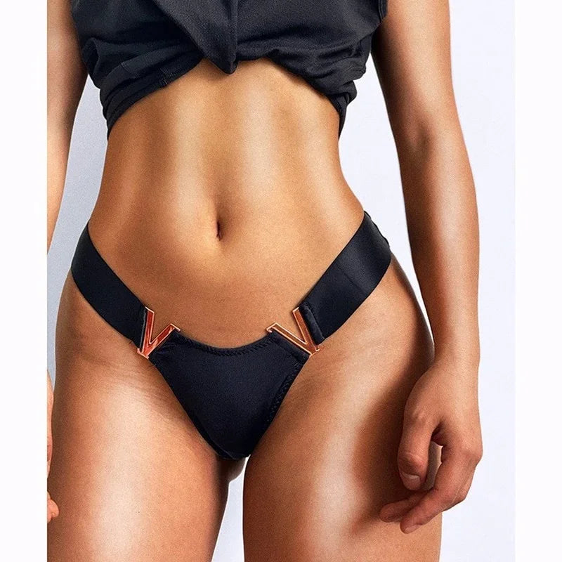 String tanga taille basse V doré bijou femme sexy - GUAPPAA