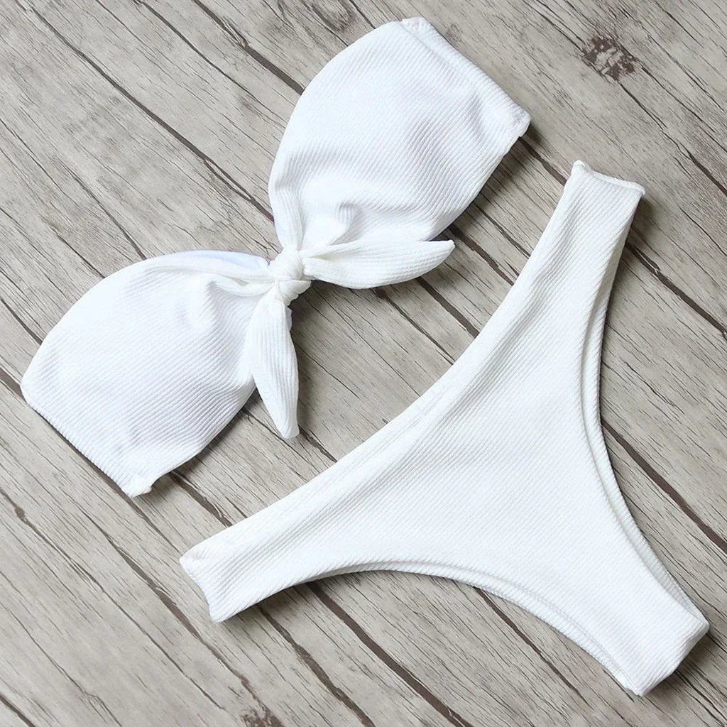 S M L Maillot de bain échancré deux pièces bandeau à noeud Quelo - GUAPPAA