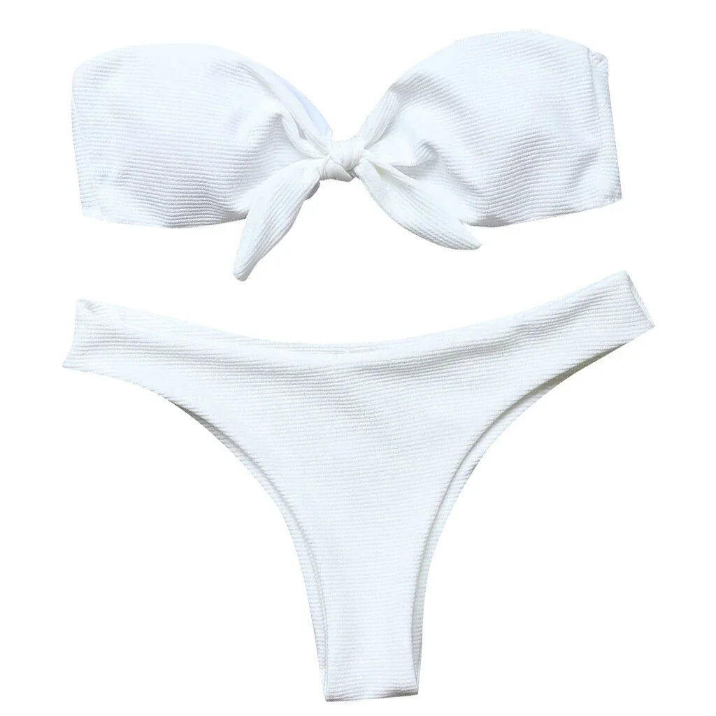 S M L Maillot de bain échancré deux pièces bandeau à noeud Quelo - GUAPPAA