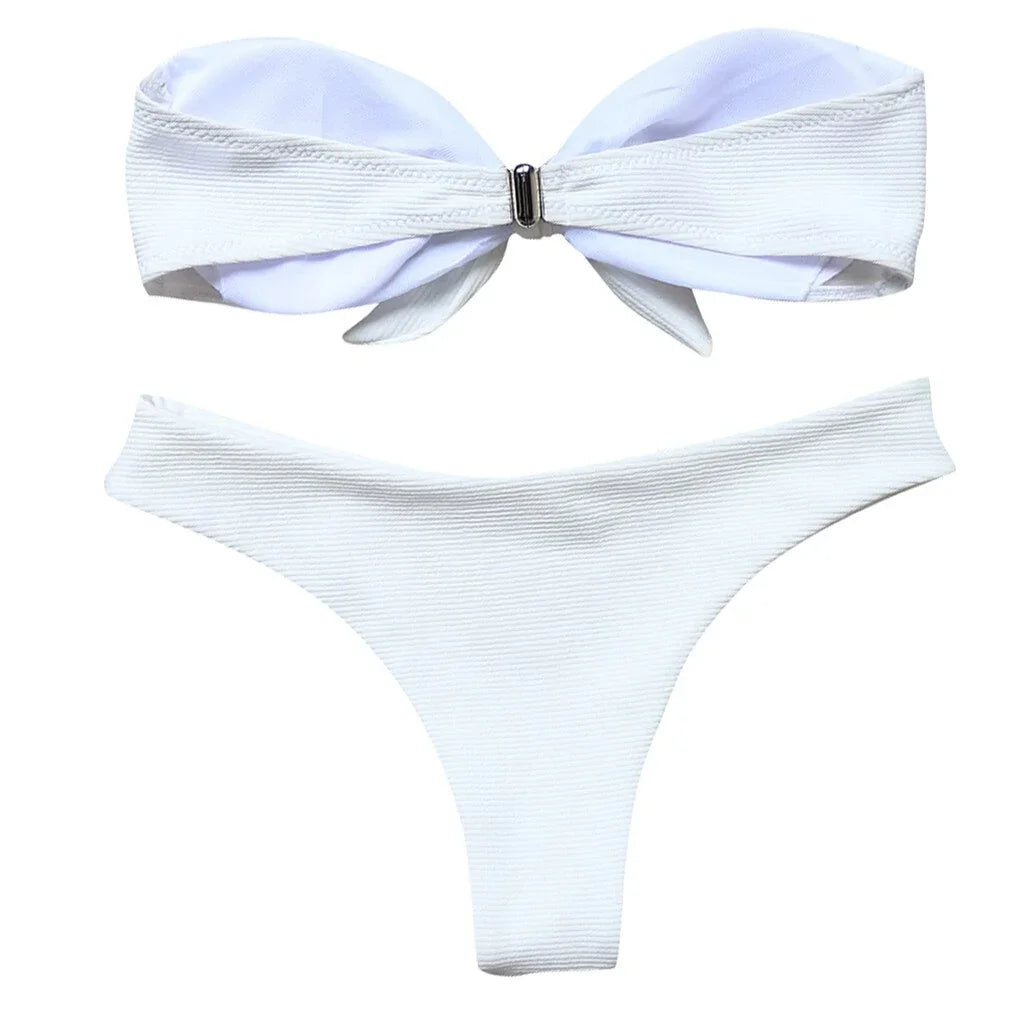 S M L Maillot de bain échancré deux pièces bandeau à noeud Quelo - GUAPPAA