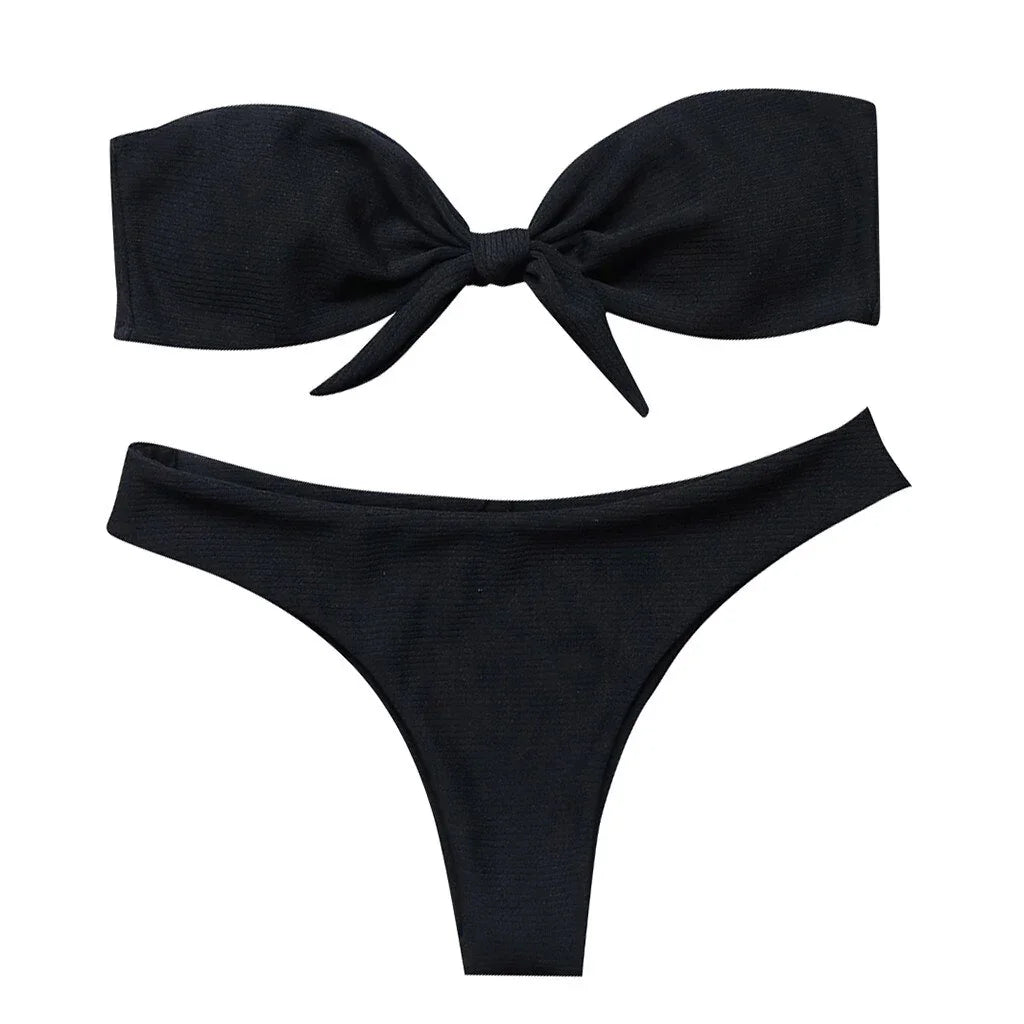 S M L Maillot de bain échancré deux pièces bandeau à noeud Quelo - GUAPPAA