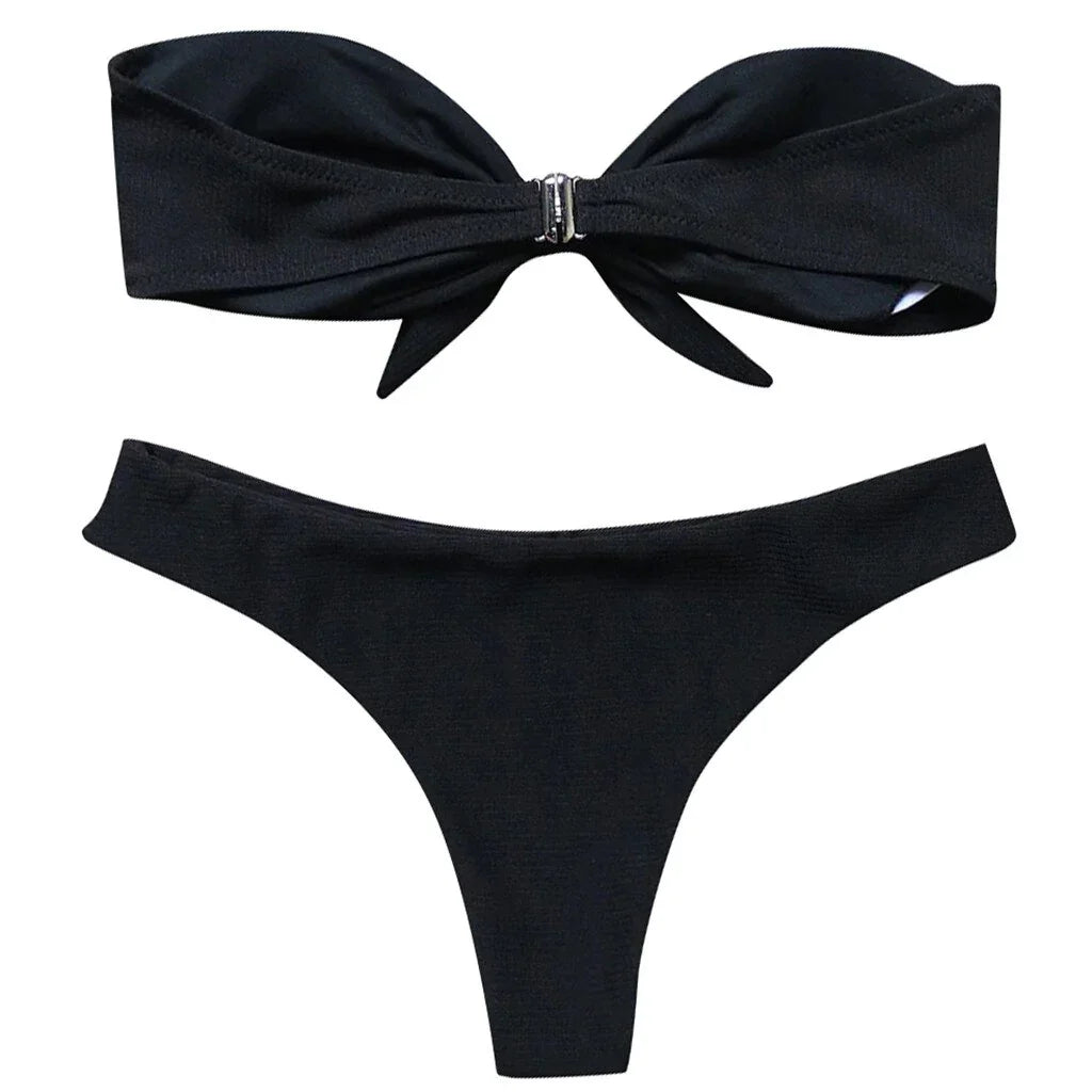 S M L Maillot de bain échancré deux pièces bandeau à noeud Quelo - GUAPPAA