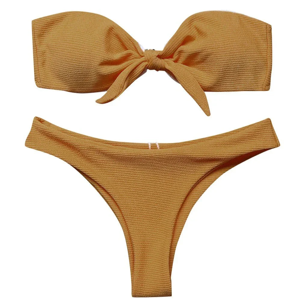 S M L Maillot de bain échancré deux pièces bandeau à noeud Quelo - GUAPPAA