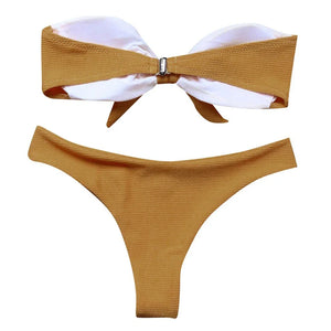 S M L Maillot de bain échancré deux pièces bandeau à noeud Quelo - GUAPPAA