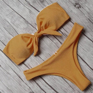 S M L Maillot de bain échancré deux pièces bandeau à noeud Quelo - GUAPPAA