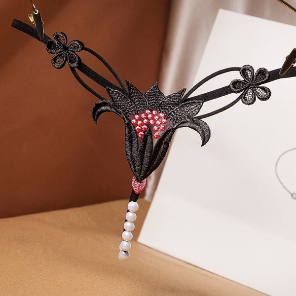 Micro string ficelle à perles brodé sexy Perle Fleurie