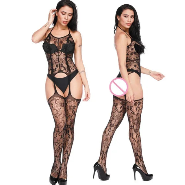 Combinaison porte-jarretelles dentelle noir érotique sexy Afidia - GUAPPAA