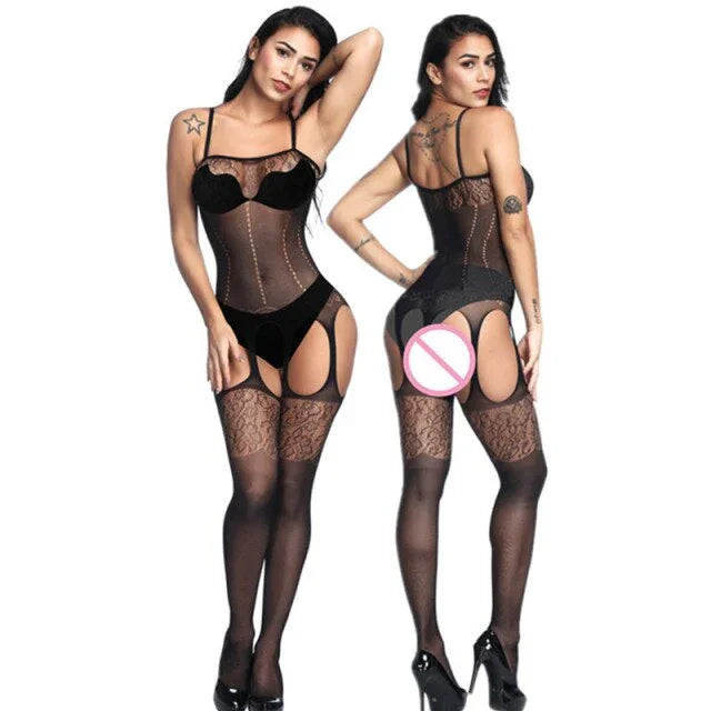 XXS-XXL Combinaison porte-jarretelles transparente noir érotique sexy - GUAPPAA