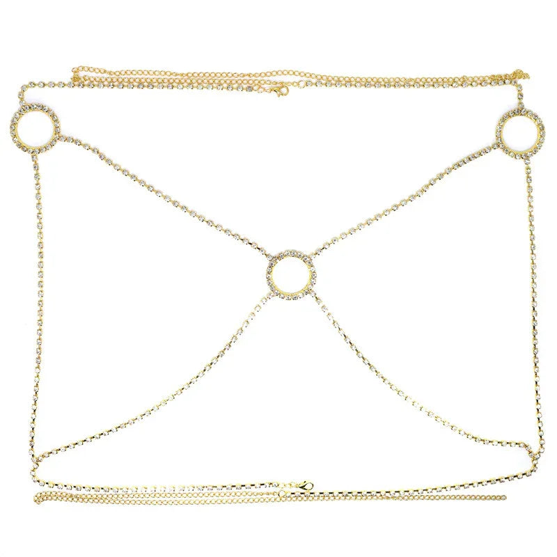 Soutien-gorge ouvert chaîne à strass de poitrine or argent Obus - GUAPPAA