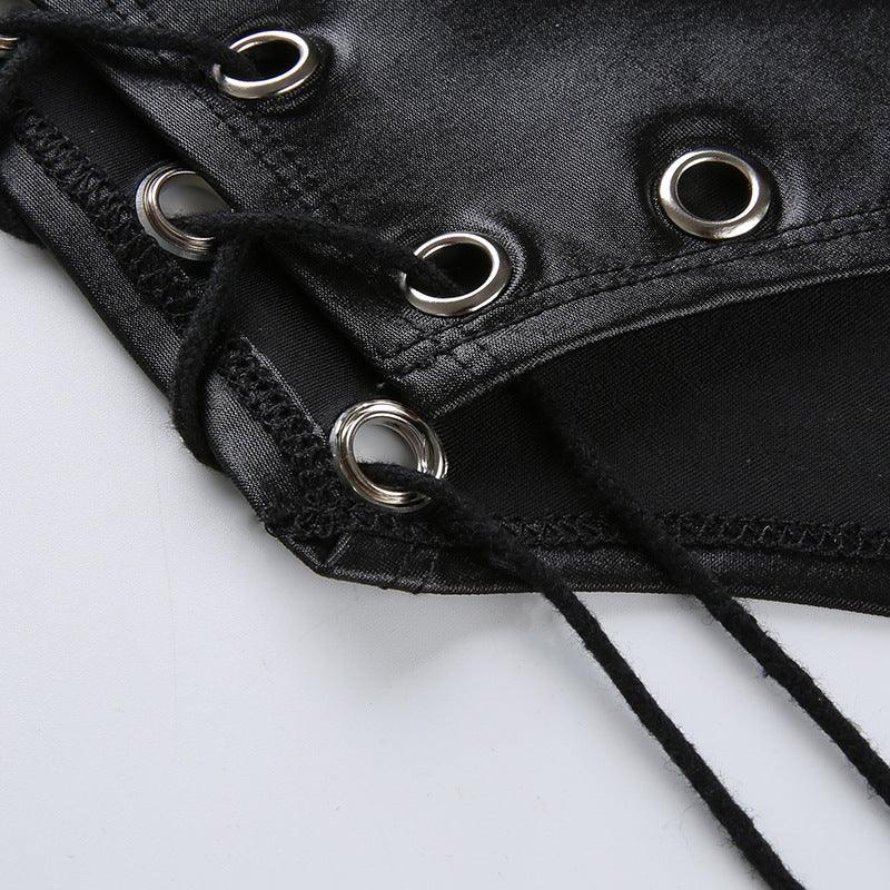 Body string sexy noir à laçets et rivets - GUAPPAA
