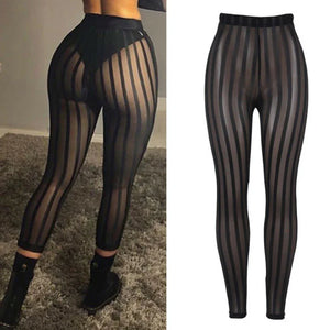 Legging femme transparent noir à rayures verticales, mode sexy, vêtement GUAPPAA