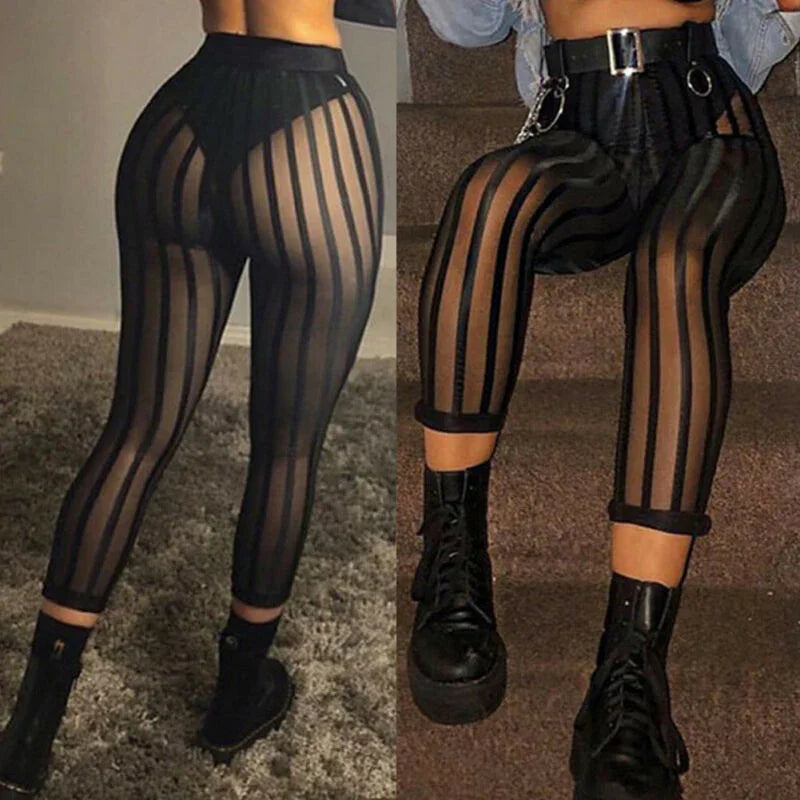 Collant femme noir transparent à rayures verticales, style mode tendance, GUAPPAA