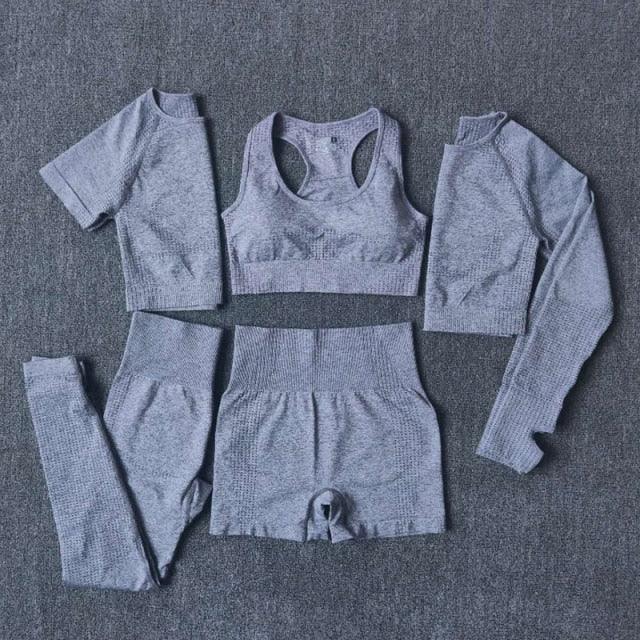 Ensemble 5 pièces fitness femme legging short pull t-shirt crop top sport gym - GUAPPAA