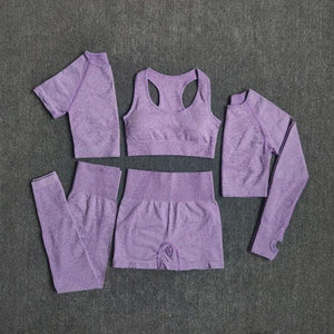 Ensemble 5 pièces fitness femme legging short pull t-shirt crop top sport gym - GUAPPAA