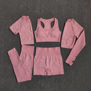 Ensemble 5 pièces fitness femme legging short pull t-shirt crop top sport gym - GUAPPAA