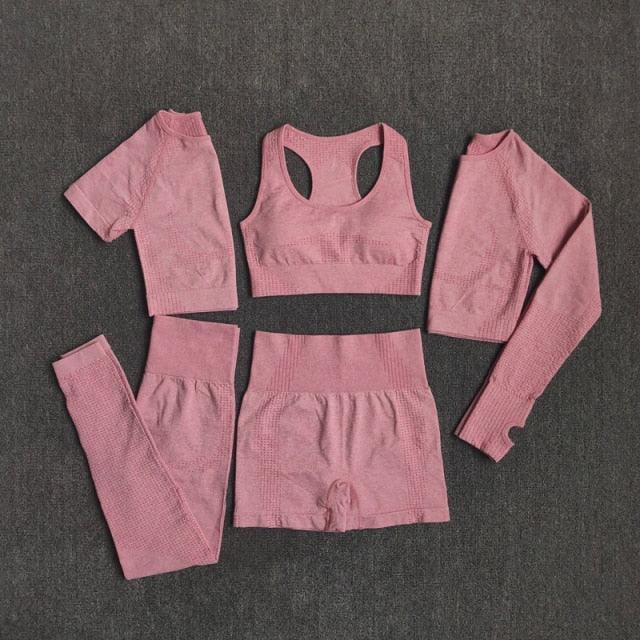 Ensemble 5 pièces fitness femme legging short pull t-shirt crop top sport gym - GUAPPAA