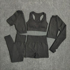 Ensemble 5 pièces fitness femme legging short pull t-shirt crop top sport gym - GUAPPAA