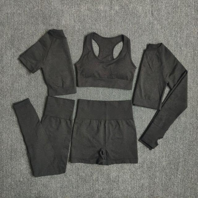 Ensemble 5 pièces fitness femme legging short pull t-shirt crop top sport gym - GUAPPAA