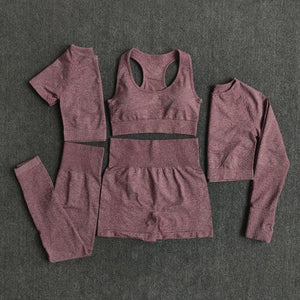Ensemble 5 pièces fitness femme legging short pull t-shirt crop top sport gym - GUAPPAA