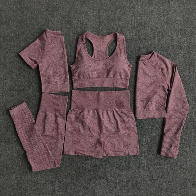Ensemble 5 pièces fitness femme legging short pull t-shirt crop top sport gym - GUAPPAA