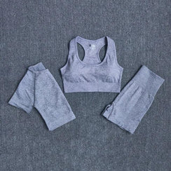 Ensemble fitness sport yoga trois pièces pantalon short et crop top bretelle push-up Summer - GUAPPAA