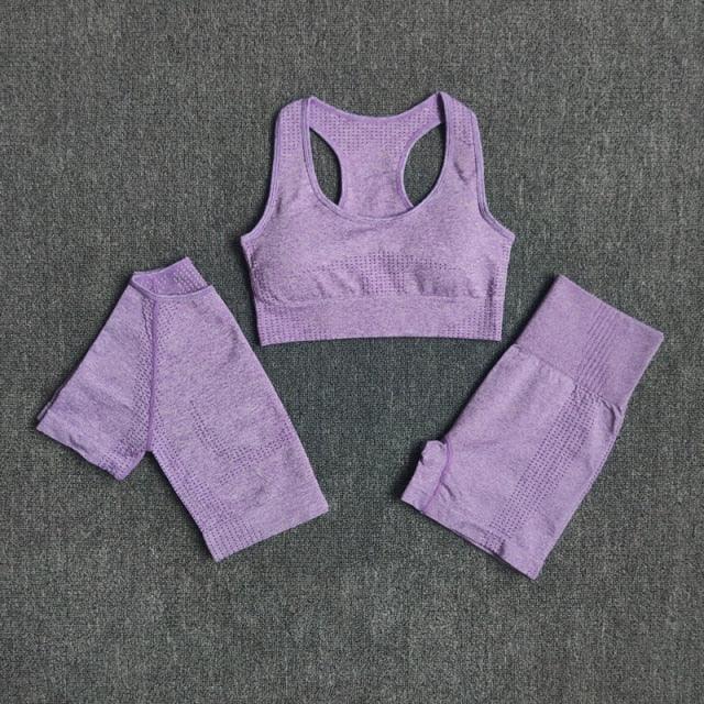 Ensemble fitness sport yoga trois pièces pantalon short et crop top bretelle push-up Summer - GUAPPAA