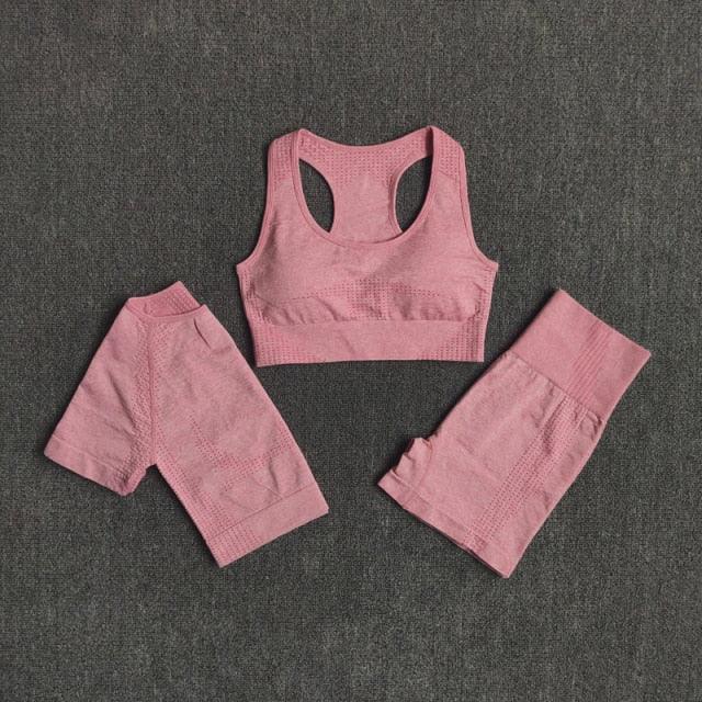 Ensemble fitness sport yoga trois pièces pantalon short et crop top bretelle push-up Summer - GUAPPAA